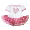 Valentine's Day White Baby Bodysuit Sparkle Light Pink Sequins Pettiskirt & Light Pink Heart Print JS4317